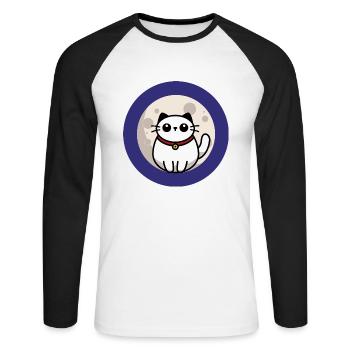 Le chat sur la lune - T-shirt baseball manches longues Homme - blanc/noir - Devant - Nik (191cm)