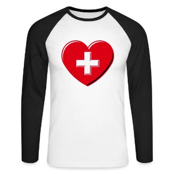 Herz Mit Schweizerkreuz (Schweiz / 3D / 3C) - Unisex Baseballshirt langarm - Weiß/Schwarz - Vorne - Nik (191cm)