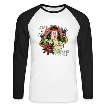 Stay wild Flower child Flowerpower Girl Geschenk - Unisex Baseballshirt langarm - Weiß/Schwarz - Vorne - Nik (191cm)