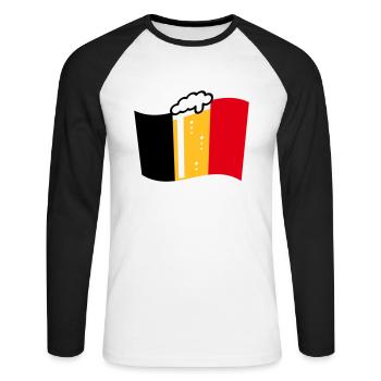Belgien Bier Flagge (Biernation / Bierland / 3C) - Unisex Baseballshirt langarm - Weiß/Schwarz - Vorne - Nik (191cm)