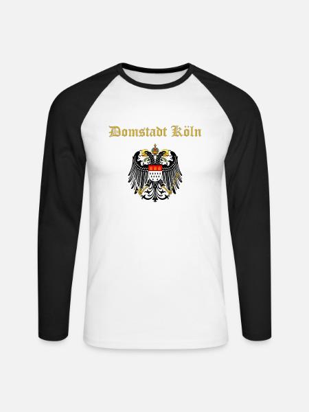 Großes Wappen von Köln mit goldenem Schriftzug - Unisex Baseballshirt langarm - Weiß/Schwarz