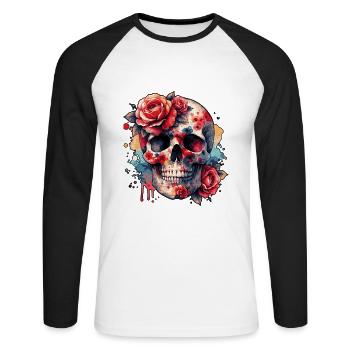Blume Schädel - Unisex Baseballshirt langarm - Weiß/Schwarz - Vorne - Nik (191cm)