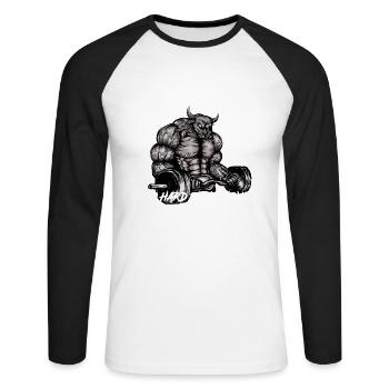 Gym Bull - Beast Mode - T-shirt baseball manches longues Homme - blanc/noir - Devant - Nik (191cm)
