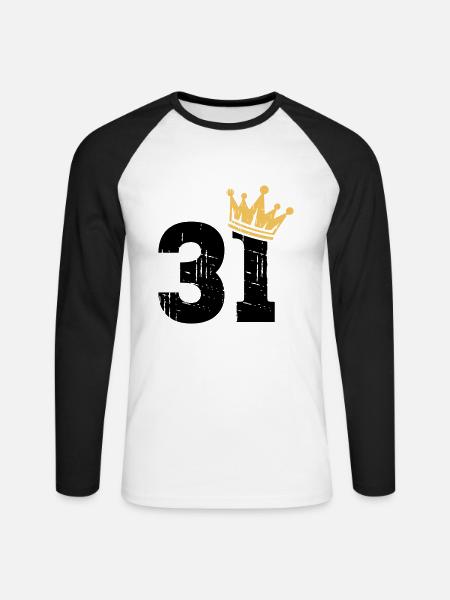 31 Crown 31 års fødselsdag 31 år gammel - Langærmet herre-baseballshirt - hvid/sort