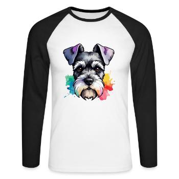 Miniature Schnauzer Dog Colorful in Watercolors - Unisex Long Sleeve Baseball T-Shirt - white/black - Front - Nik (191cm)