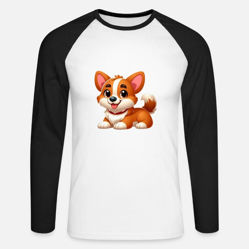 Corgi 7 - Unisex Baseballshirt langarm - Weiß/Schwarz