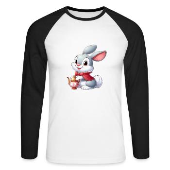 Kaninchen 12 - Unisex Baseballshirt langarm - Weiß/Schwarz - Vorne - Nik (191cm)
