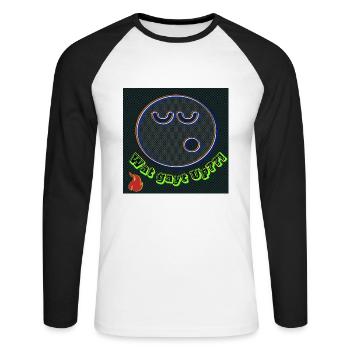 Wat gayt Up??! - Abbild - 2023 - Unisex Baseballshirt langarm - Weiß/Schwarz - Vorne - Nik (191cm)