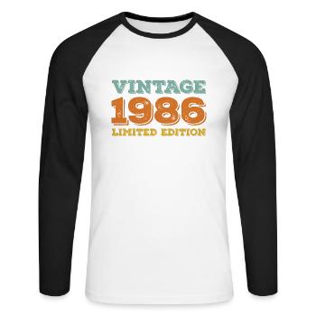 Vintage 1986 Limited Edition Classic birthday gift - Unisex Long Sleeve Baseball T-Shirt - white/black - Front - Nik (191cm)