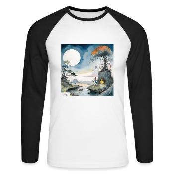 Paysage onirique de sorcier de dessin animé - T-shirt baseball manches longues Homme - blanc/noir - Devant - Nik (191cm)