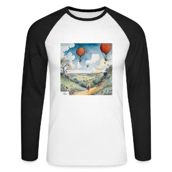 Glücklicher Sommer Vintage Cartoon - Unisex Baseballshirt langarm - Weiß/Schwarz - Vorne - Nik (191cm)