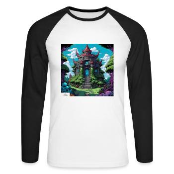 Temple de style bande dessinée - T-shirt baseball manches longues Homme - blanc/noir - Devant - Nik (191cm)