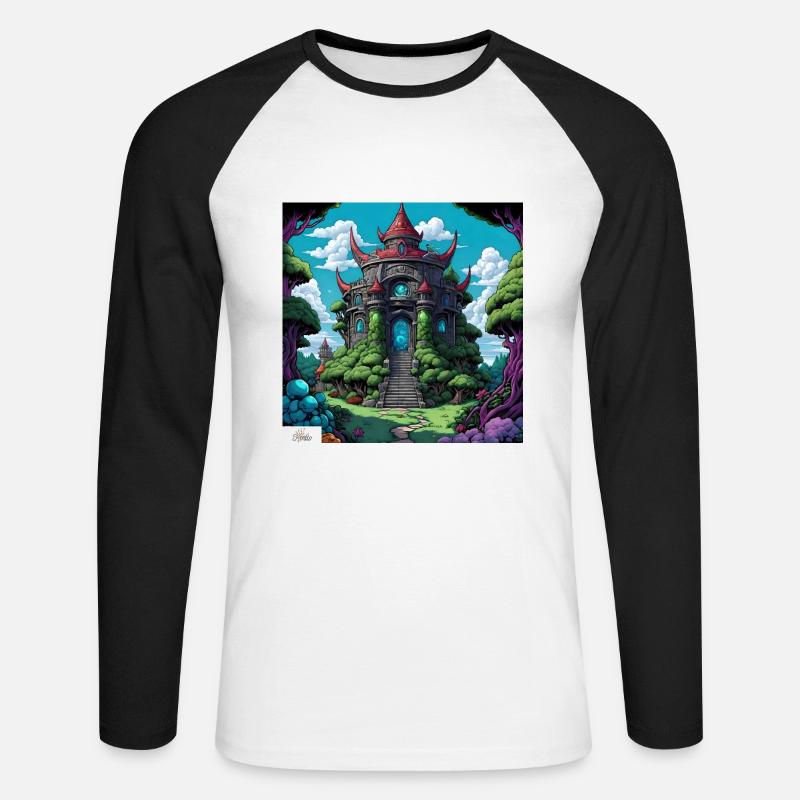 Tempel im Comic-Stil - Unisex Baseballshirt langarm - Weiß/Schwarz