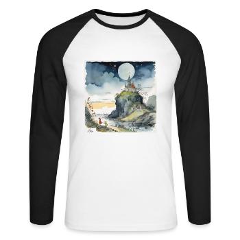 Vintage-Schloss-Traumlandschaft - Unisex Baseballshirt langarm - Weiß/Schwarz - Vorne - Nik (191cm)
