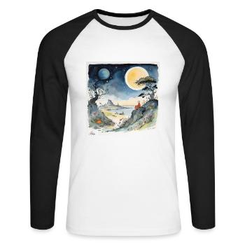 Night dreamscape cartoon - Unisex Long Sleeve Baseball T-Shirt - white/black - Front - Nik (191cm)
