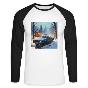 Gemütlicher Winter-Roadtrip - Unisex Baseballshirt langarm - Weiß/Schwarz - Vorne - Nik (191cm)