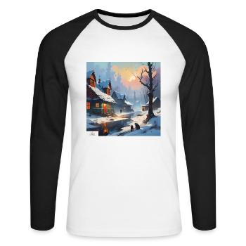Winterdorfmorgen - Unisex Baseballshirt langarm - Weiß/Schwarz - Vorne - Nik (191cm)