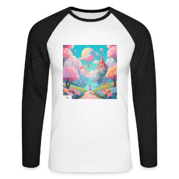 Bunte Königreich-Traumlandschaft - Unisex Baseballshirt langarm - Weiß/Schwarz - Vorne - Nik (191cm)