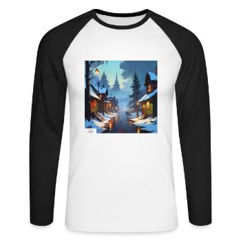 Ruhiger Winterabend - Unisex Baseballshirt langarm - Weiß/Schwarz - Vorne - Nik (191cm)