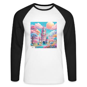 Pastel castle dreamscape - Unisex Long Sleeve Baseball T-Shirt - white/black - Front - Nik (191cm)