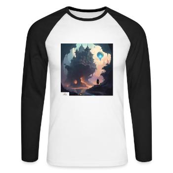 Paysage de rêve de château fantastique - T-shirt baseball manches longues Homme - blanc/noir - Devant - Nik (191cm)