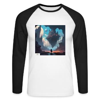 Paysage de rêve de forteresse volante - T-shirt baseball manches longues Homme - blanc/noir - Devant - Nik (191cm)