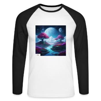Paysage onirique doux et serein - T-shirt baseball manches longues Homme - blanc/noir - Devant - Nik (191cm)