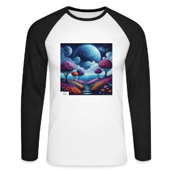 Chemin de l’harmonie paysage onirique - T-shirt baseball manches longues Homme - blanc/noir - Devant - Nik (191cm)
