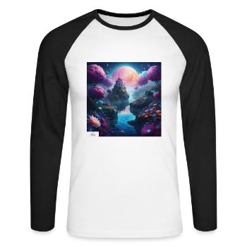 Ätherisches Königreich Traumlandschaft - Unisex Baseballshirt langarm - Weiß/Schwarz - Vorne - Nik (191cm)