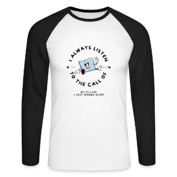 Kissen rufen Karikatur - Unisex Baseballshirt langarm - Weiß/Schwarz - Vorne - Nik (191cm)