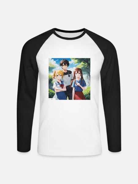 Anime Friends Summer - Unisex Long Sleeve Baseball T-Shirt - white/black