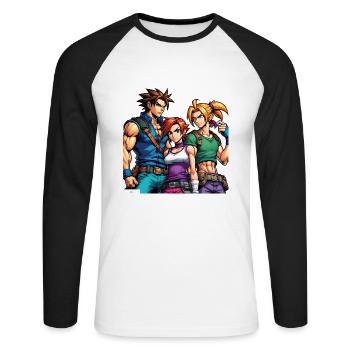 Manga Freunde Trio - Unisex Baseballshirt langarm - Weiß/Schwarz - Vorne - Nik (191cm)
