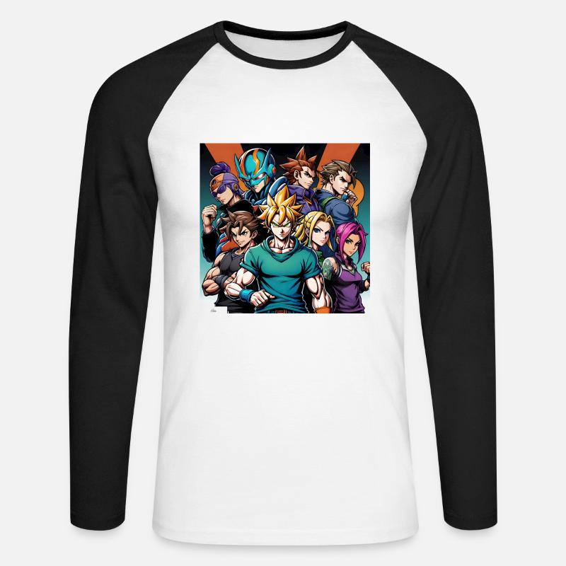 Manga Freundschaft Helden - Unisex Baseballshirt langarm - Weiß/Schwarz
