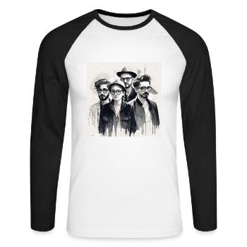 Freunde Tusche Porträt - Unisex Baseballshirt langarm - Weiß/Schwarz - Vorne - Nik (191cm)