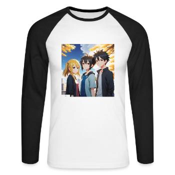 Herbst-Anime-Freunde - Unisex Baseballshirt langarm - Weiß/Schwarz - Vorne - Nik (191cm)