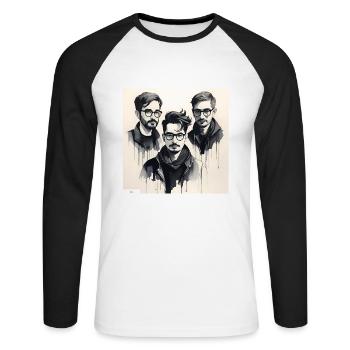 Freunde Porträt in Tinte - Unisex Baseballshirt langarm - Weiß/Schwarz - Vorne - Nik (191cm)