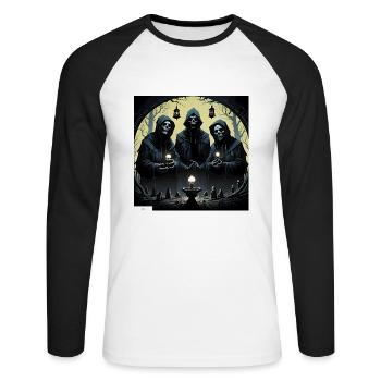Horror-Kultfreunde - Unisex Baseballshirt langarm - Weiß/Schwarz - Vorne - Nik (191cm)