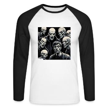 Zombies! Freunde? - Unisex Baseballshirt langarm - Weiß/Schwarz - Vorne - Nik (191cm)