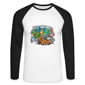 Wild Animals, Drache, Dino, Pferd, Einhorn, Mops - Unisex Baseballshirt langarm - Weiß/Schwarz - Vorne - Nik (191cm)