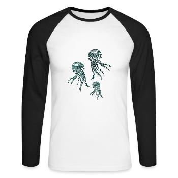 Quallen - Unisex Baseballshirt langarm - Weiß/Schwarz - Vorne - Nik (191cm)