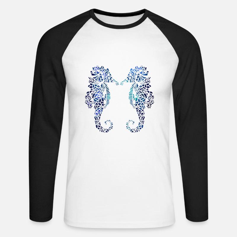 Seepferdchen - Unisex Baseballshirt langarm - Weiß/Schwarz