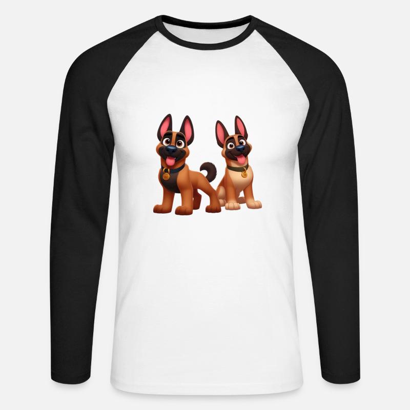 Malinois 15 - Unisex Baseballshirt langarm - Weiß/Schwarz
