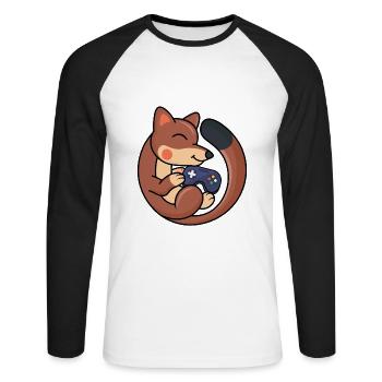 cute hermine,gamer,gaming cadeau,Sleep Game Repeat - T-shirt baseball manches longues Homme - blanc/noir - Devant - Nik (191cm)