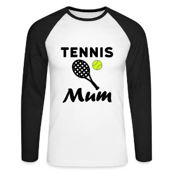 Tennis maman (raquette de tennis, balle de tennis) - T-shirt baseball manches longues Homme - blanc/noir - Devant - Nik (191cm)