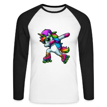 DABBING UNICORN ON INLINE SKATES - Unisex Long Sleeve Baseball T-Shirt - white/black - Front - Nik (191cm)