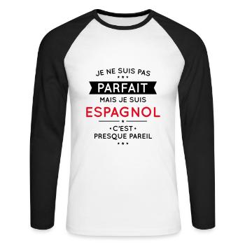 Je ne suis pas parfait mais je suis Espagnol - T-shirt baseball manches longues Homme - blanc/noir - Devant - Nik (191cm)