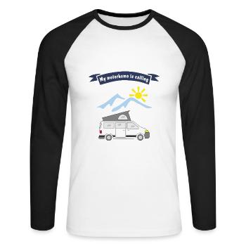 motorhome is calling - Unisex Baseballshirt langarm - Weiß/Schwarz - Vorne - Nik (191cm)