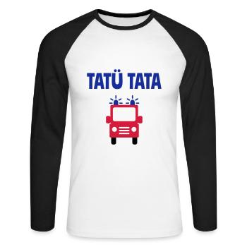 ★ Designfarben änderbar ★ Tatü tata Feuerwehrauto - Unisex Baseballshirt langarm - Weiß/Schwarz - Vorne - Nik (191cm)