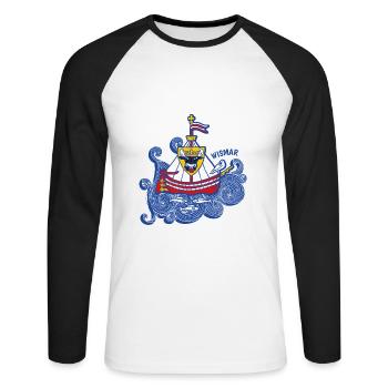Wismarer Wappen - Unisex Baseballshirt langarm - Weiß/Schwarz - Vorne - Nik (191cm)