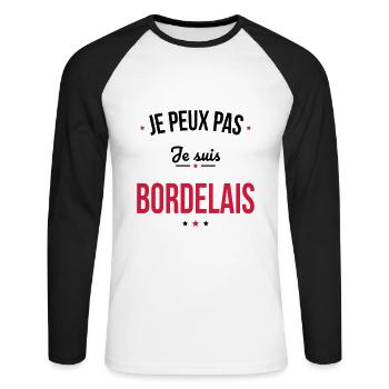 Je peux pas je suis Bordelais - T-shirt baseball manches longues Homme - blanc/noir - Devant - Nik (191cm)